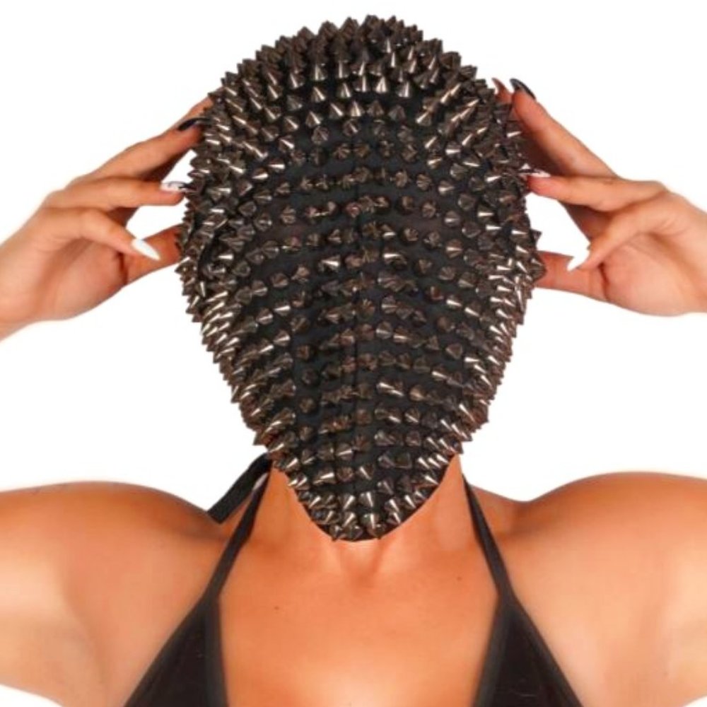Men Women Stylish Fashion See Through Full Face Mask W/ Silver Spikes
